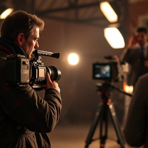 A professional actor delivering a line during the filming of a short promotional video.