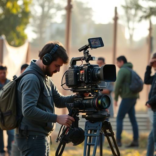 Image from the 'Making of Echoes of the Past' documentary, showing the film crew preparing for a scene.