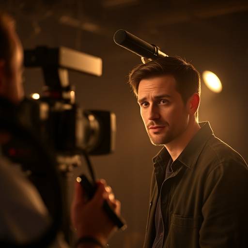 Image of an actor performing on set during the filming of a short promotional video for a local business.