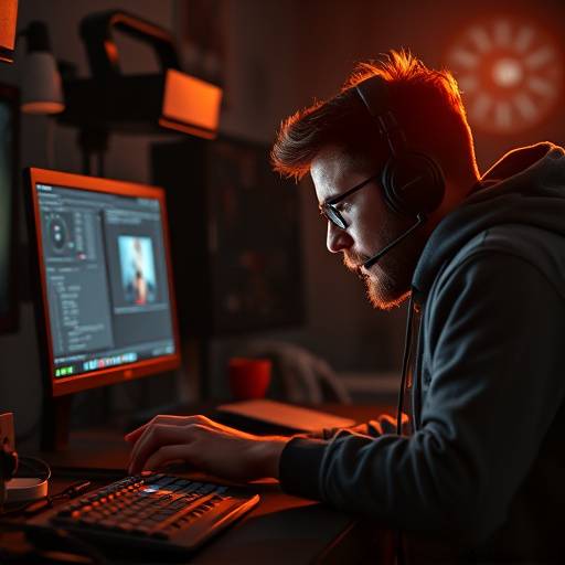 Image showing a video editor in the throes of creating and working on an edit with professional software.