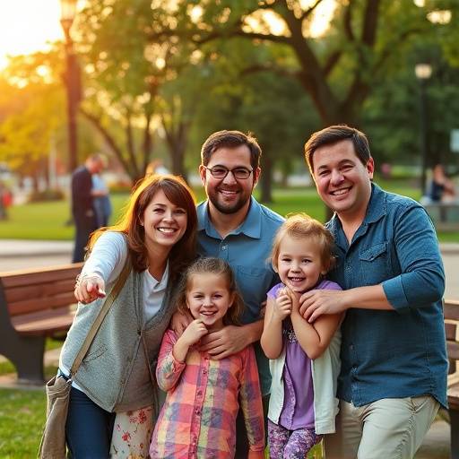 Scene from the 'Sunrise Family Adventures' commercial, depicting a family enjoying outdoor activities in a scenic park.