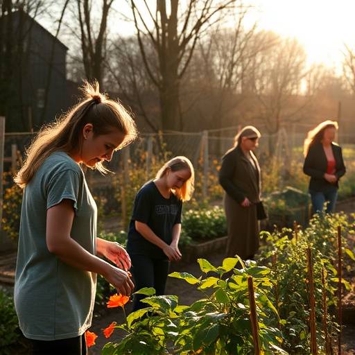Still image from a documentary focusing on a charity organization, featuring volunteers working in a community garden.